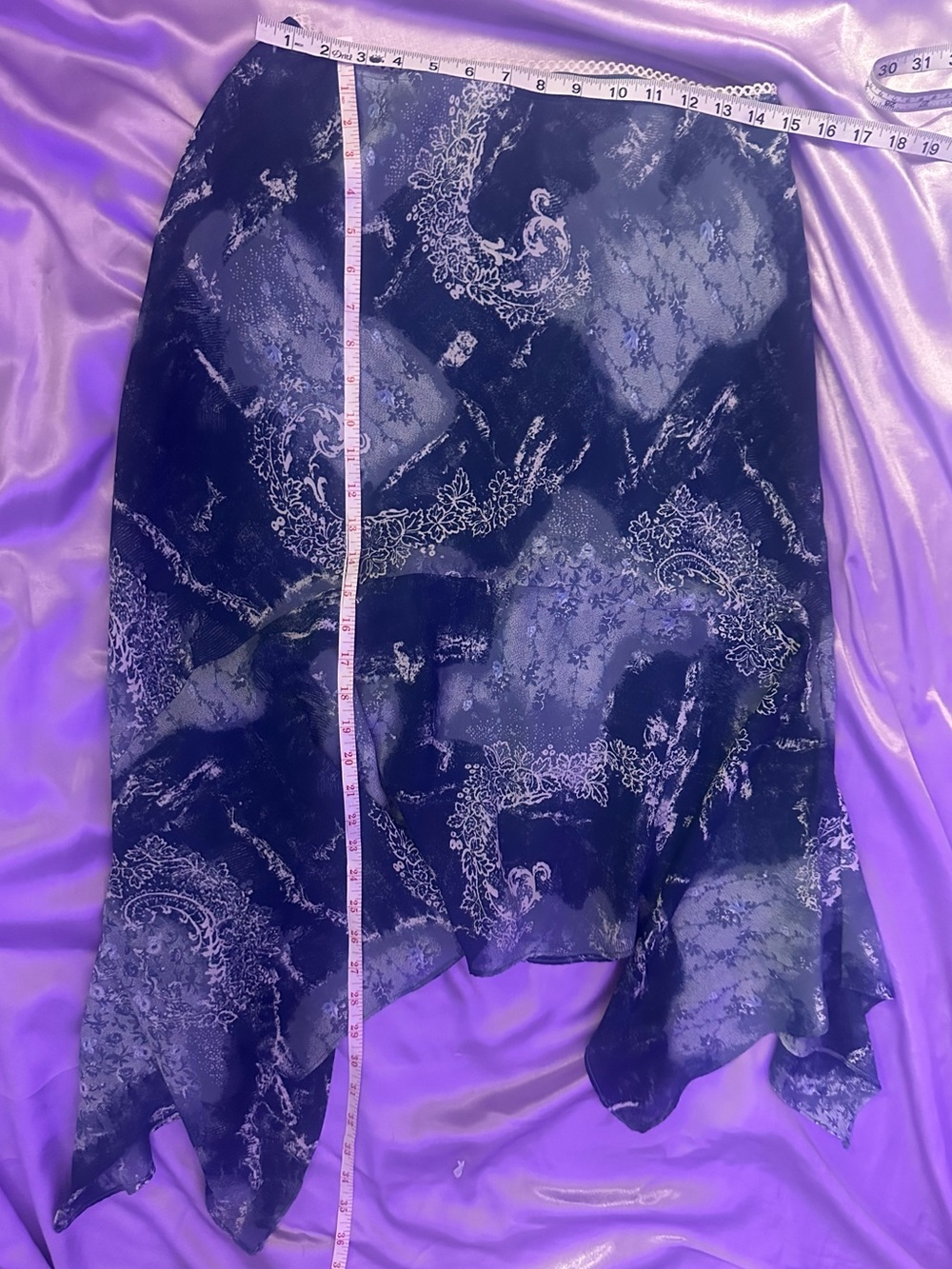 Vntg 90s Y2K Whimsigoth Paisley lacehankerchief hem midi skirt M - Picture 6 of 7